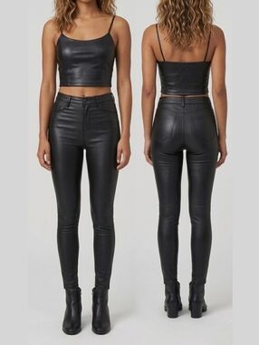NWT- MISSGUIDED - Black High Waisted Faux Leather Slim pants with pockets